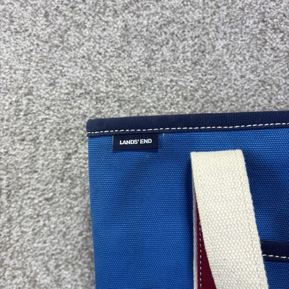 Lands' End Tote Bag Womens Medium Blue Canvas Colorblock Shoulder Handbag - Picture 2 of 7